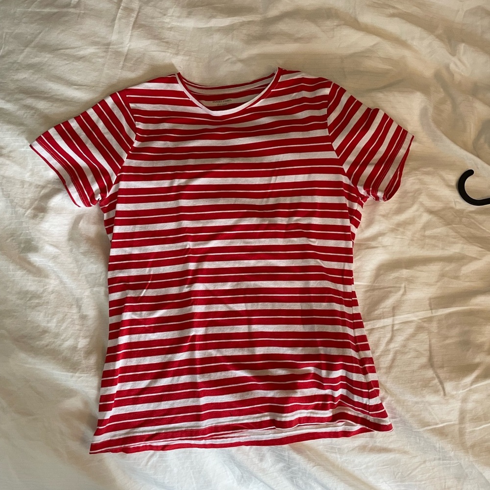 Red and White Striped Short Sleeve Tee